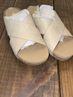 Volatile Neutral Crisscross Slide Sandals in Cream - Women